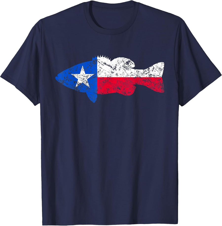 Texas Flag Smallmouth Bass Fishing T-Shirt T-Shirt - Navy Blue