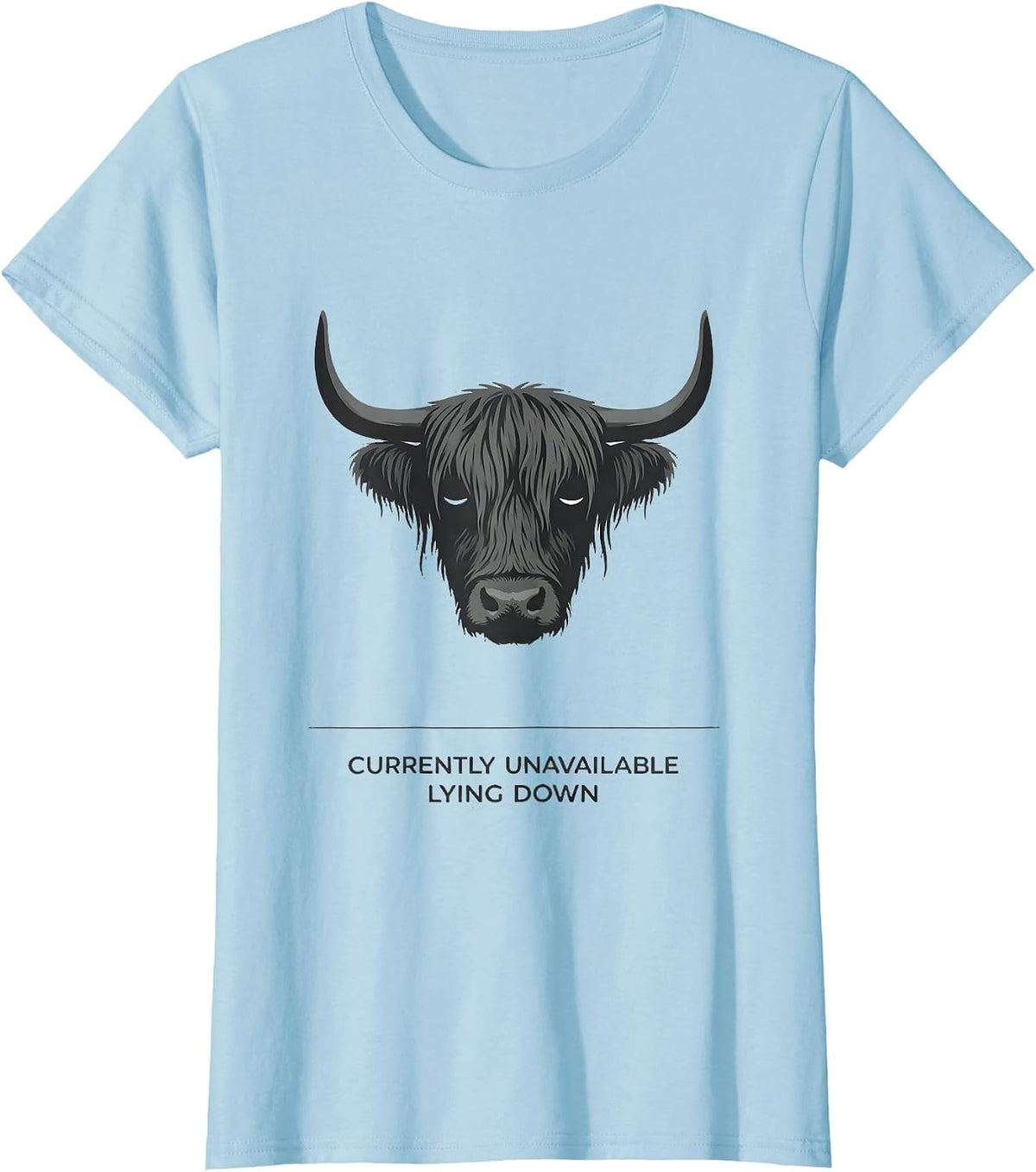Currently Unavailable Lying Down Highland Cow Cozy Novelty T-Shirt - Baby Blue