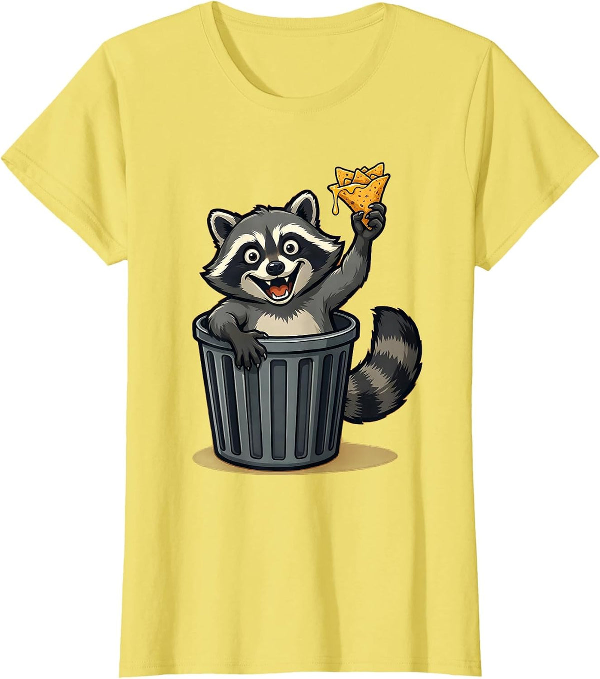 Raccoon Stealing Nachos Funny Trash Can Design T-Shirt - Lemon Yellow