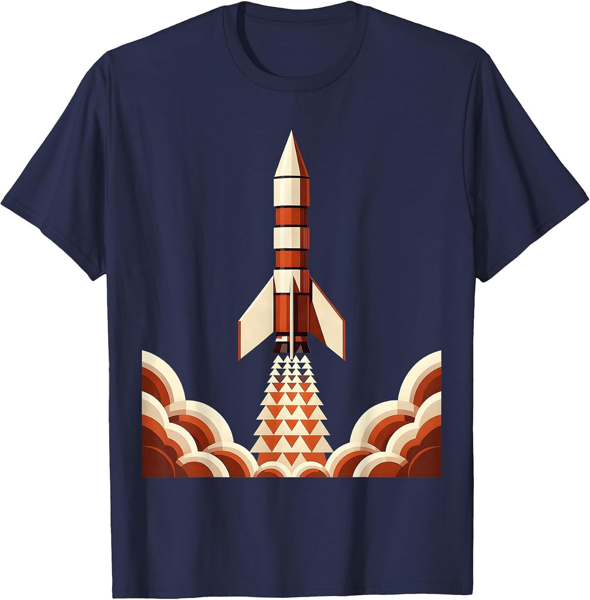 Men's Vintage Rocket Ship Launching Through Clouds T-Shirt - Navy Blue