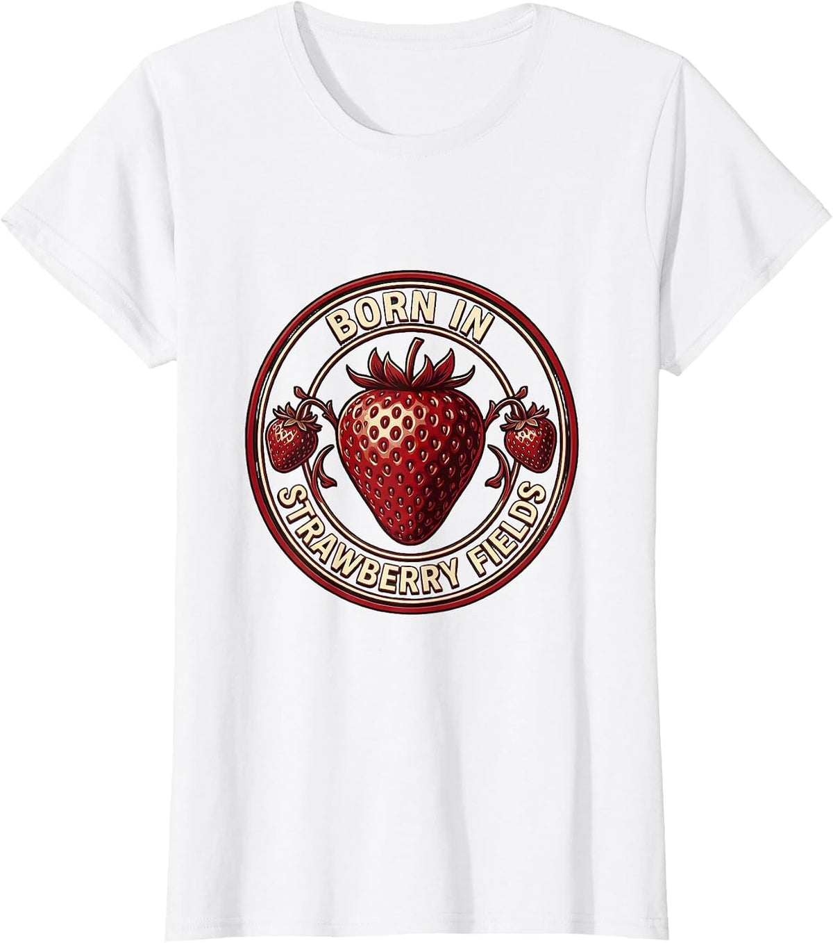 Born in Strawberry Fields Vintage Fruit Design T-Shirt - White