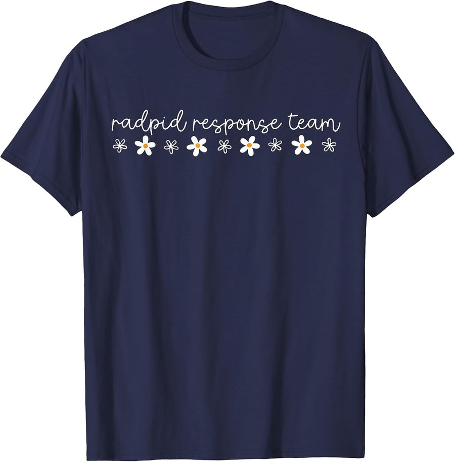 Retro Daisy Flower Rapid Response Team School Nursing T-Shirt - Navy Blue