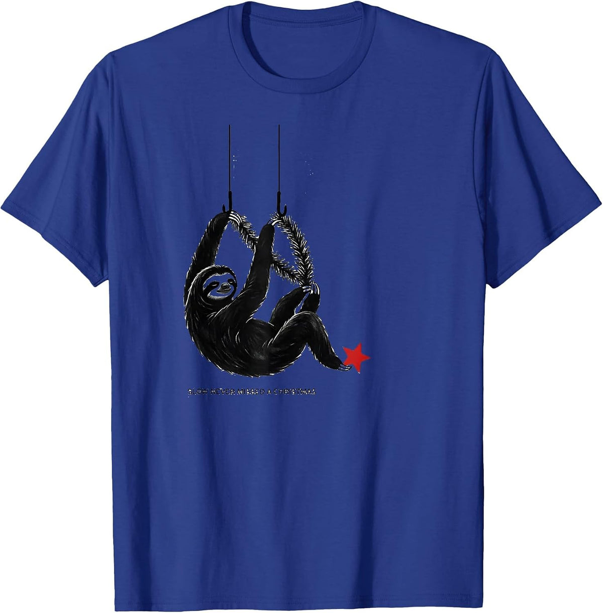 Men's Slow Never Missed A Christmas Funny Sloth Lover Christmas T-Shirt - Royal Blue