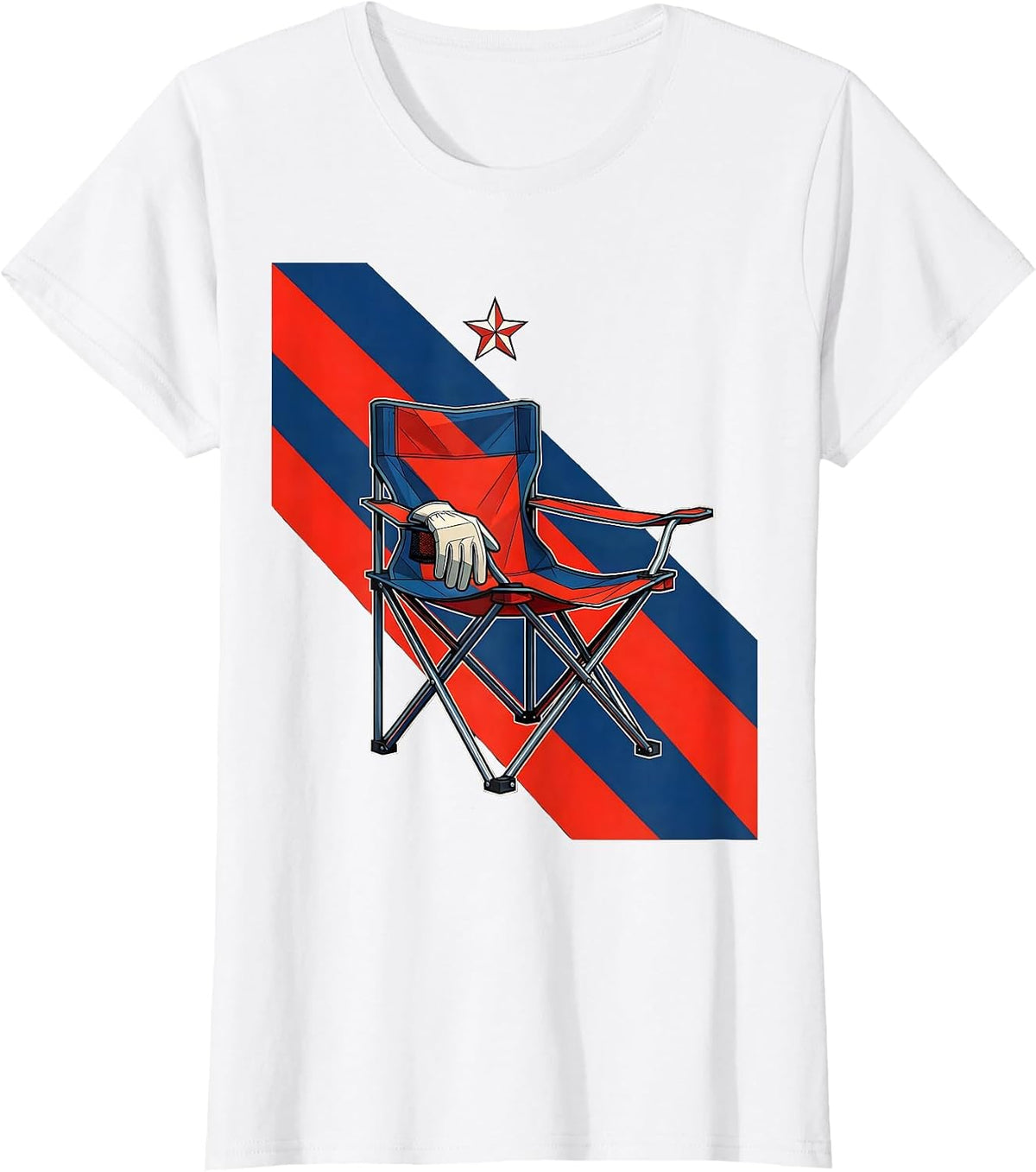 Women's Geometric Folding Chair Patriotic Labor Day Tribute T-Shirt - White
