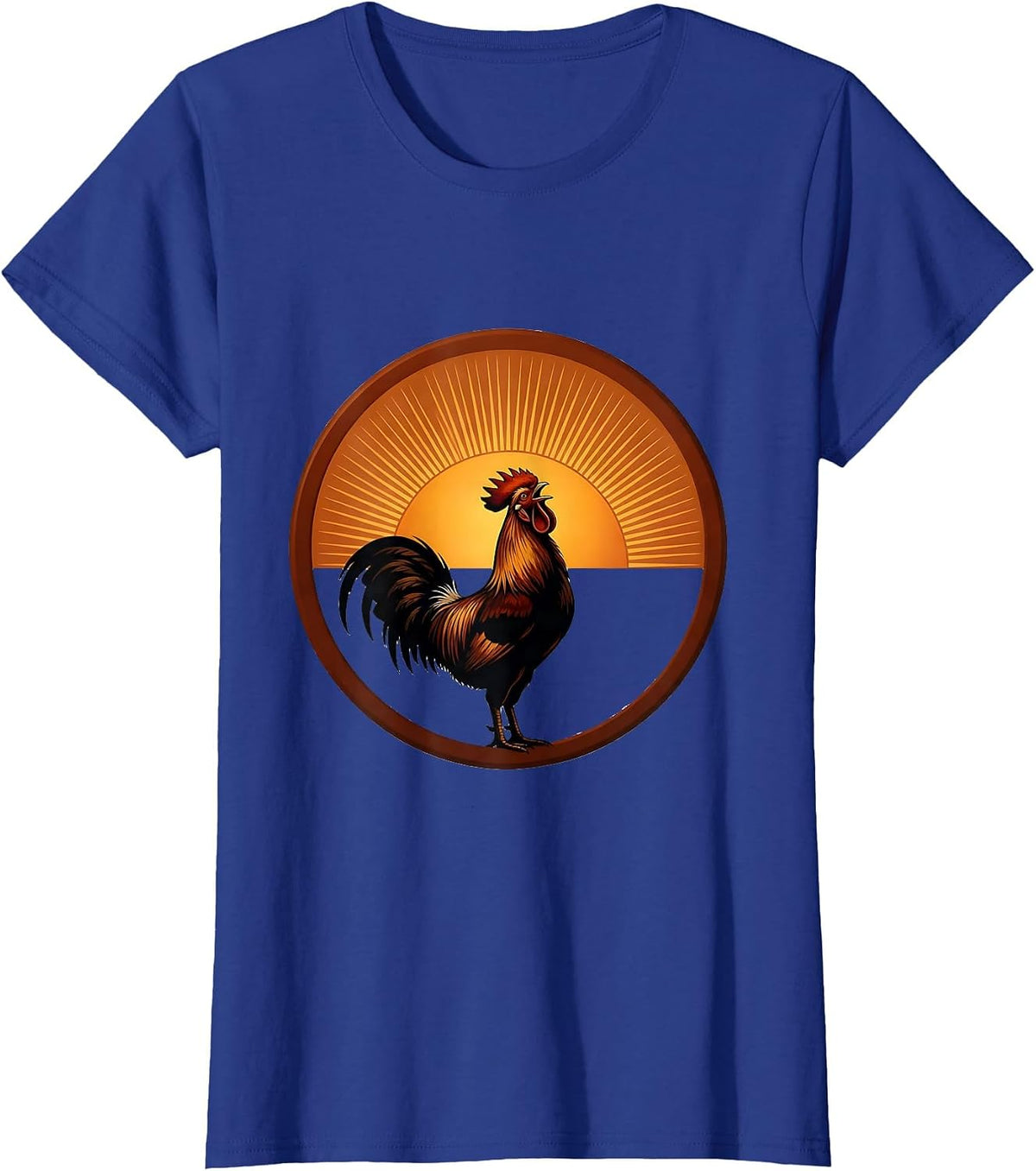 Women's Hello Rooster Crowing at Rising Sun Illustration T-Shirt - Royal Blue