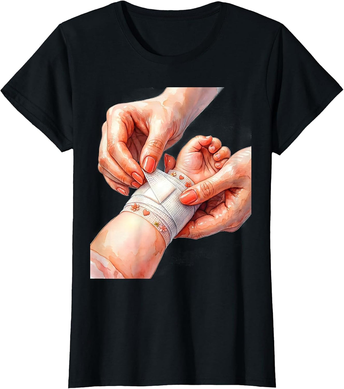 Women's Pediatric Nurse Bandage Art Illustration T-Shirt - Black