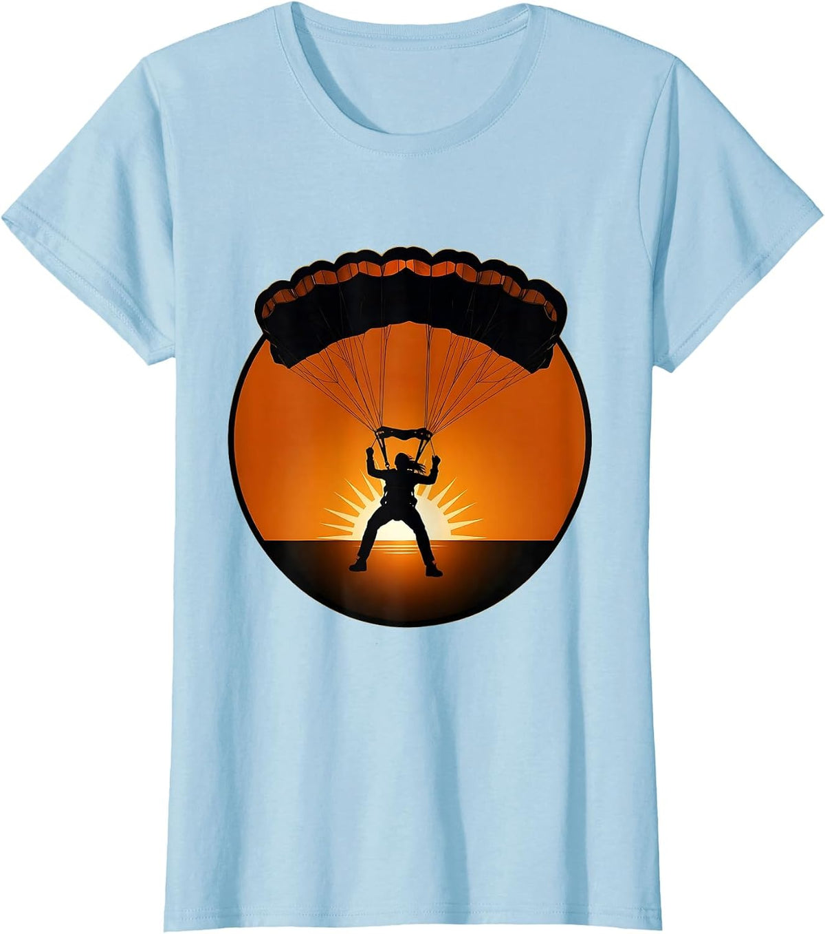 Parachute Landing at Sunset Skydiving Illustration T-Shirt - Baby Blue