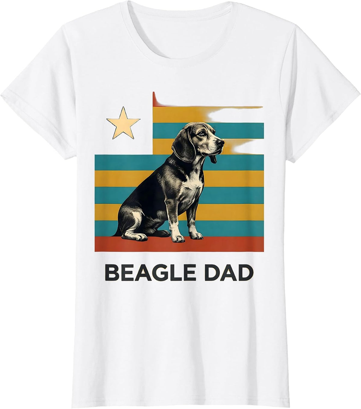 Beagle Dad Midcentury Modern Patriotic Dog Owner T-Shirt - White