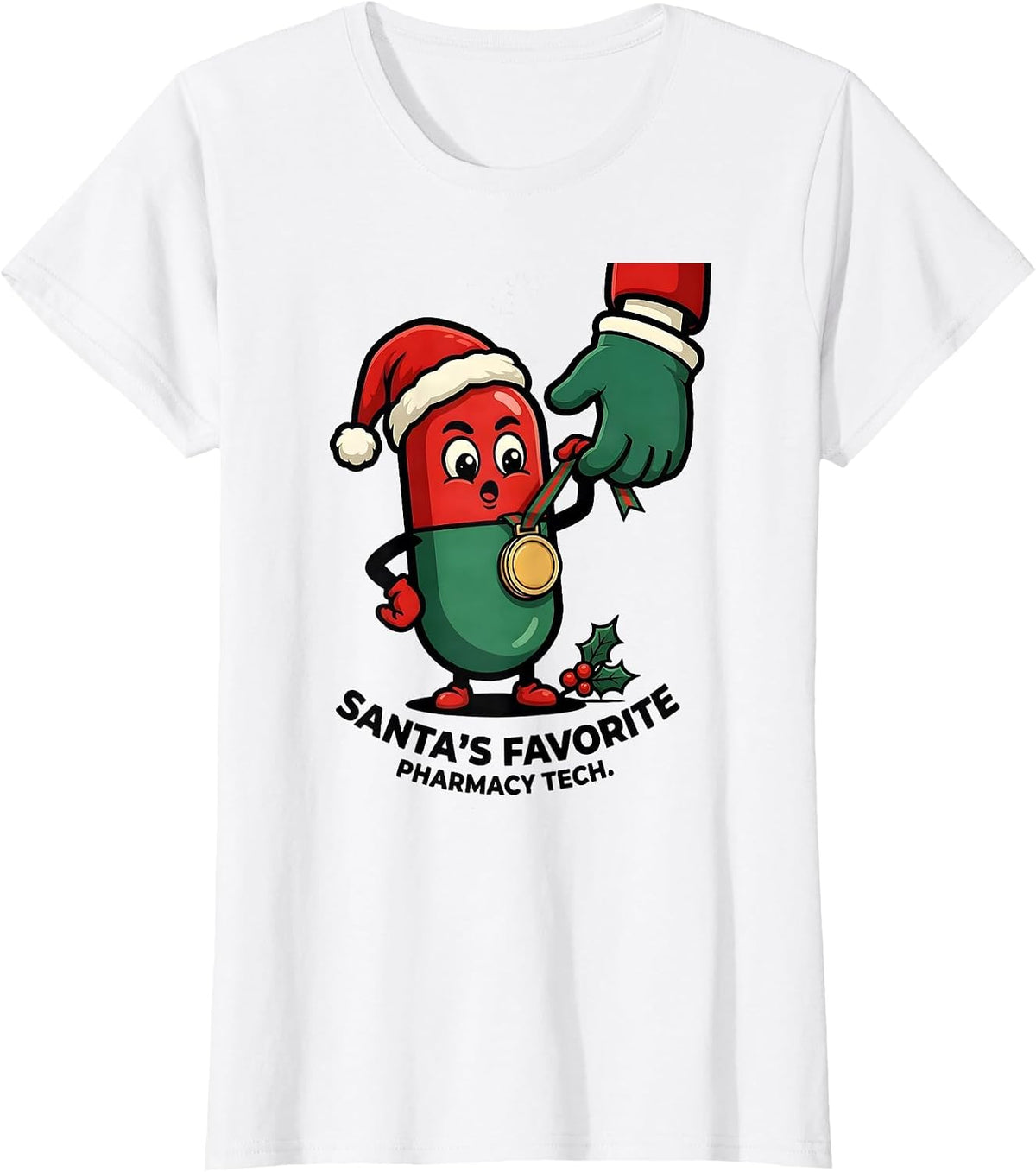Santa's Favorite Pharmacy Tech Funny Christmas Pharmacist T-Shirt - White