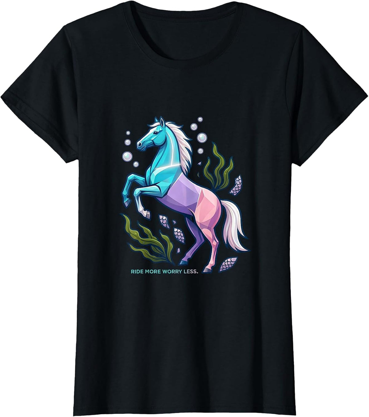 Ride More Worry Less Horse Lover Design T-Shirt - Black