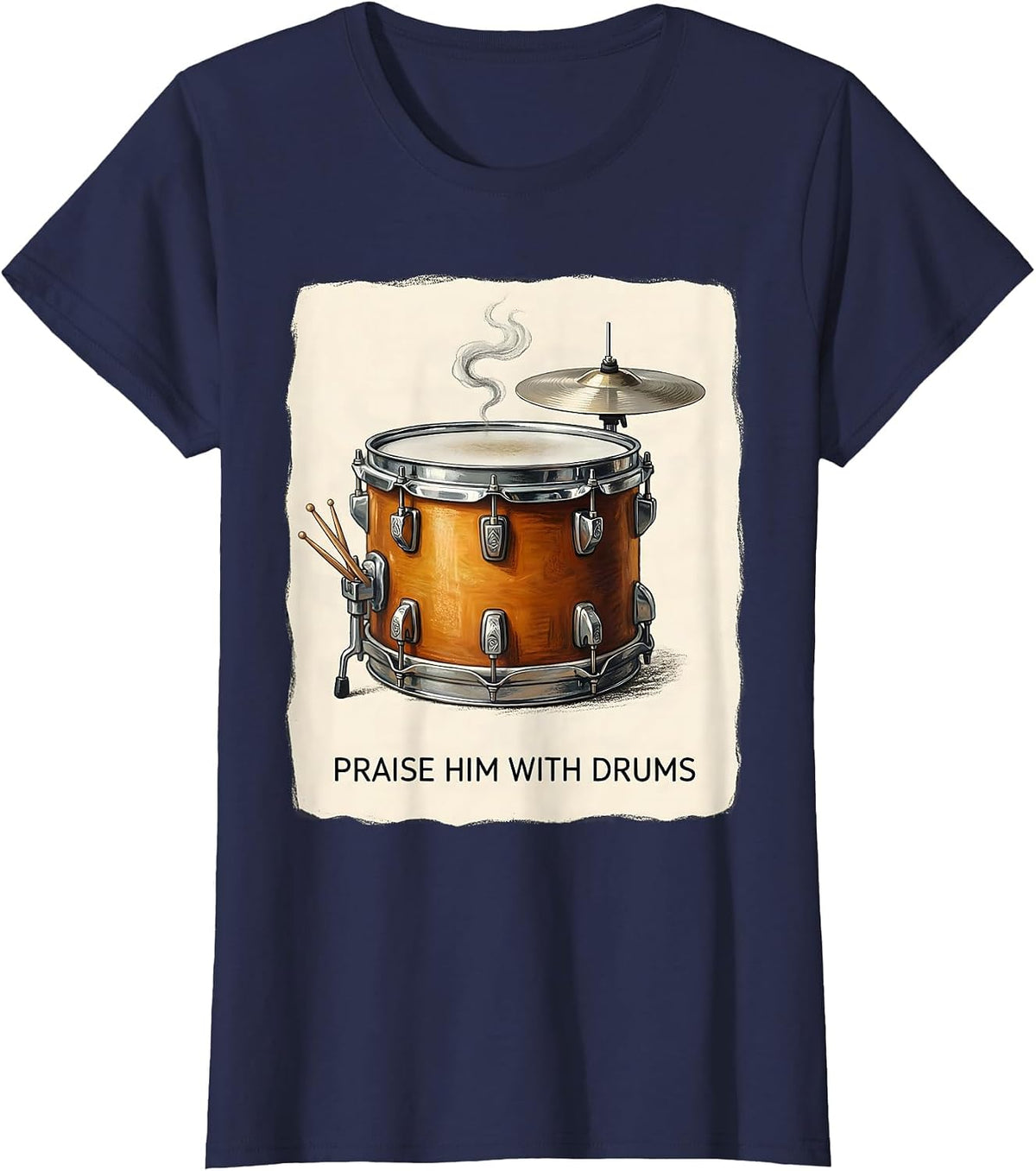 Women's Praise Him With Drums Storybook Christian Musician Worship T-Shirt - Navy Blue