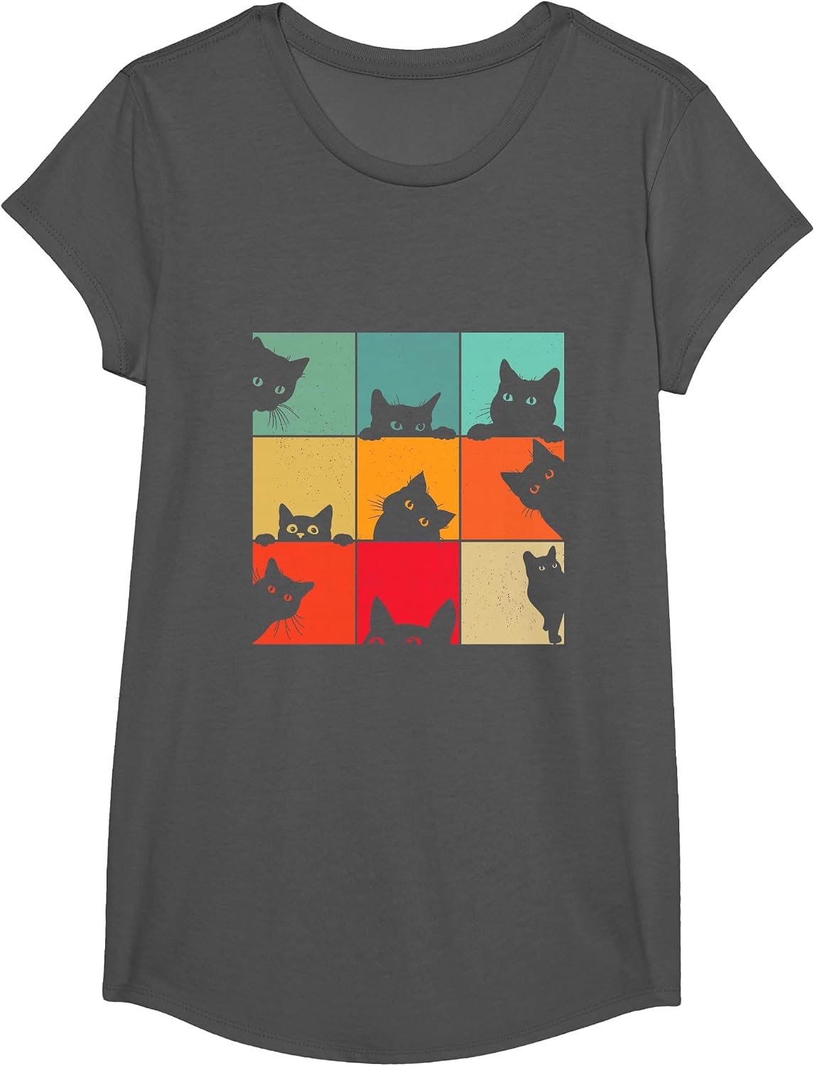 Funny Retro Vintage Curious Black Cat for Cats Lover T-Shirt - Girls Asphalt Grey