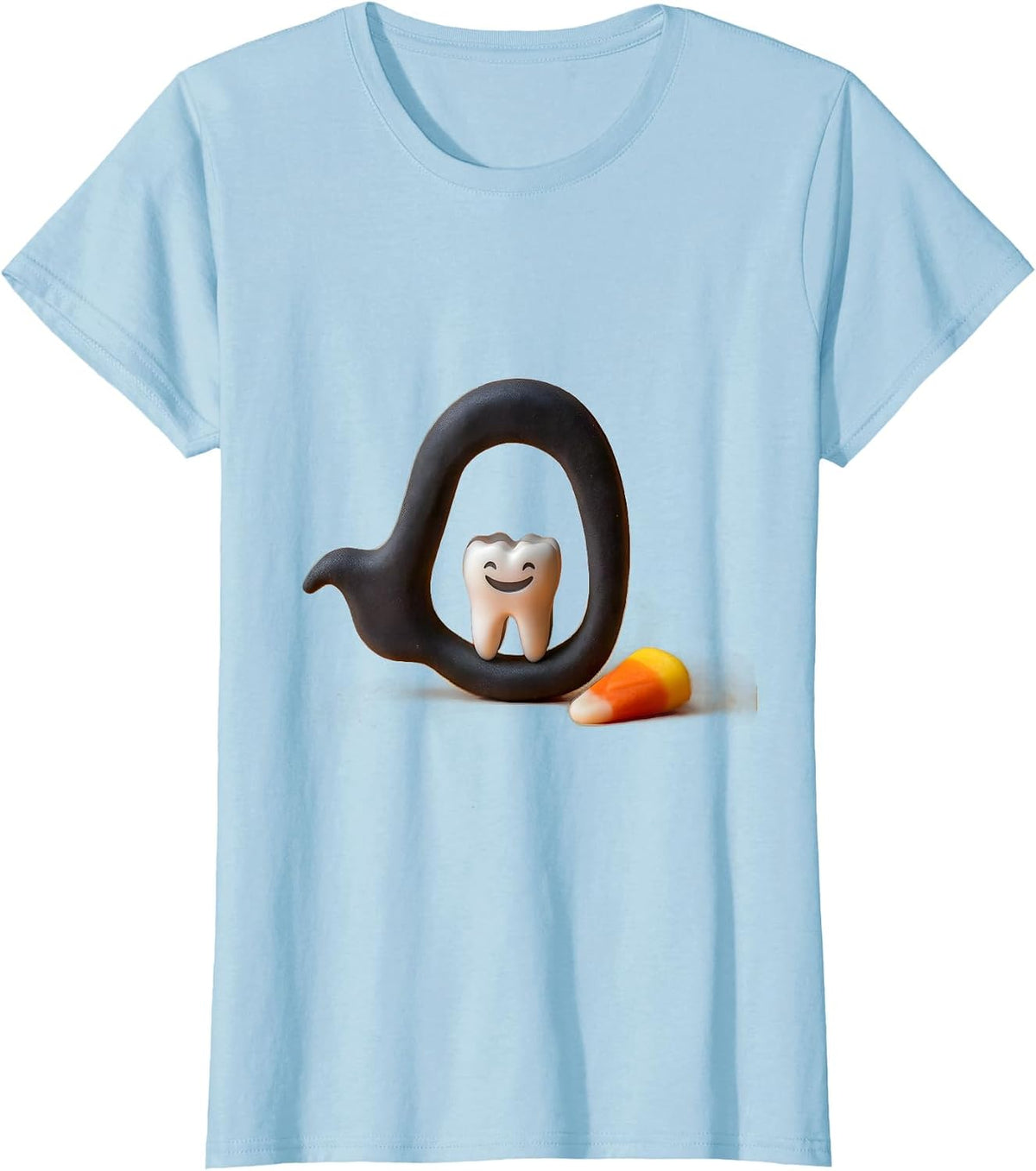 Women's Smiling Molar Ghost Floss Halloween Dentist Costume T-Shirt - Baby Blue