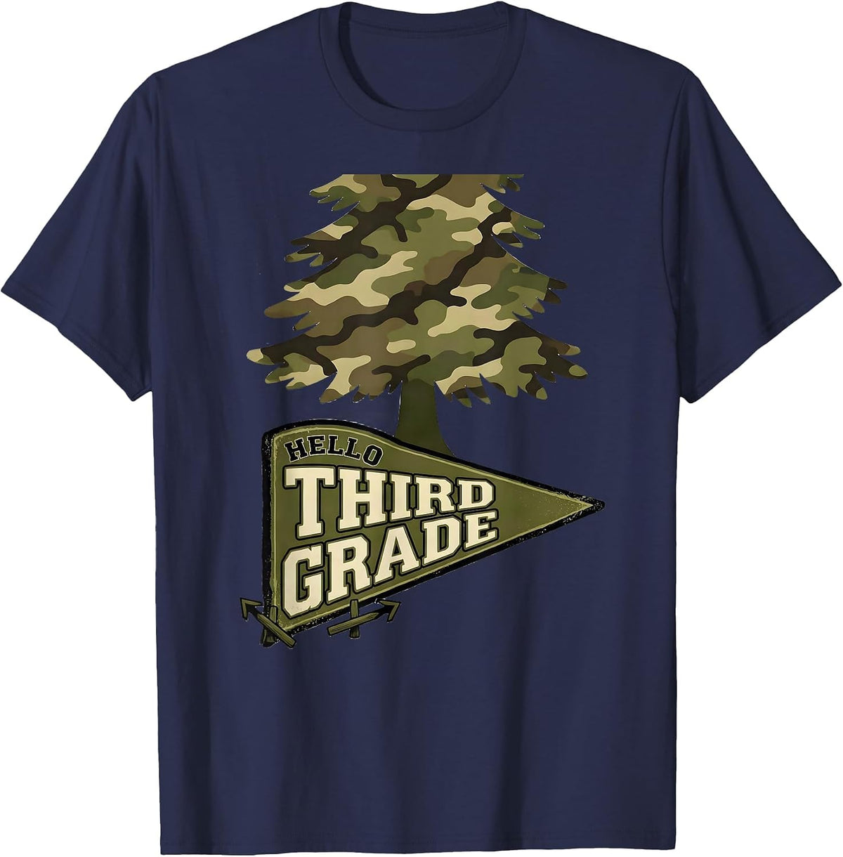 Men's Hello Third Grade Camo Third Grade Teacher Back To School T-Shirt - Navy Blue