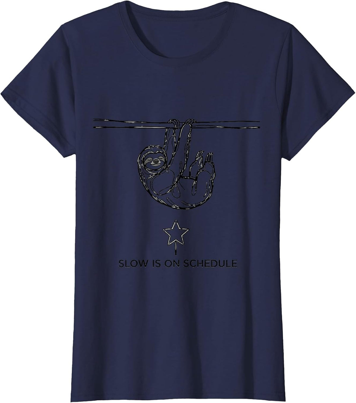 Women's Slow Is On Schedule Funny Sloth Lover Christmas Ugly Sweater T-Shirt - Navy Blue