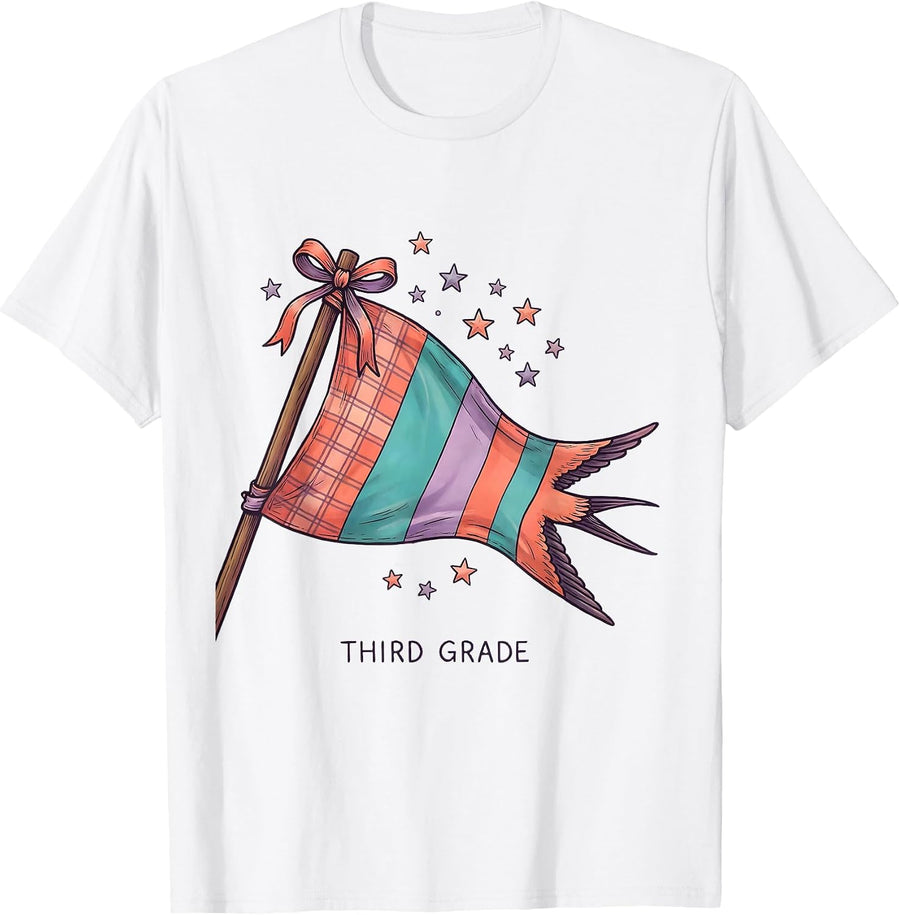 Men's Third Grade Pennant Flag Back To School Girls Teacher T-Shirt - White