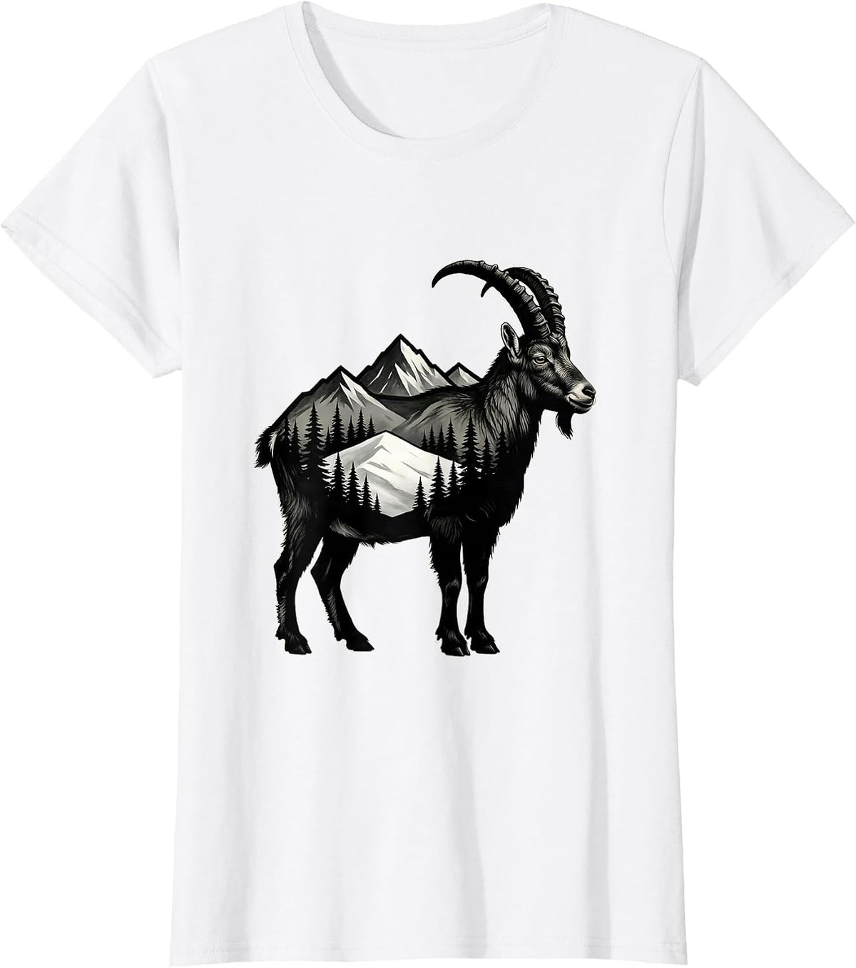 Mountain Goat Silhouette Vintage Hiking Nature Enthusiast T-Shirt - White
