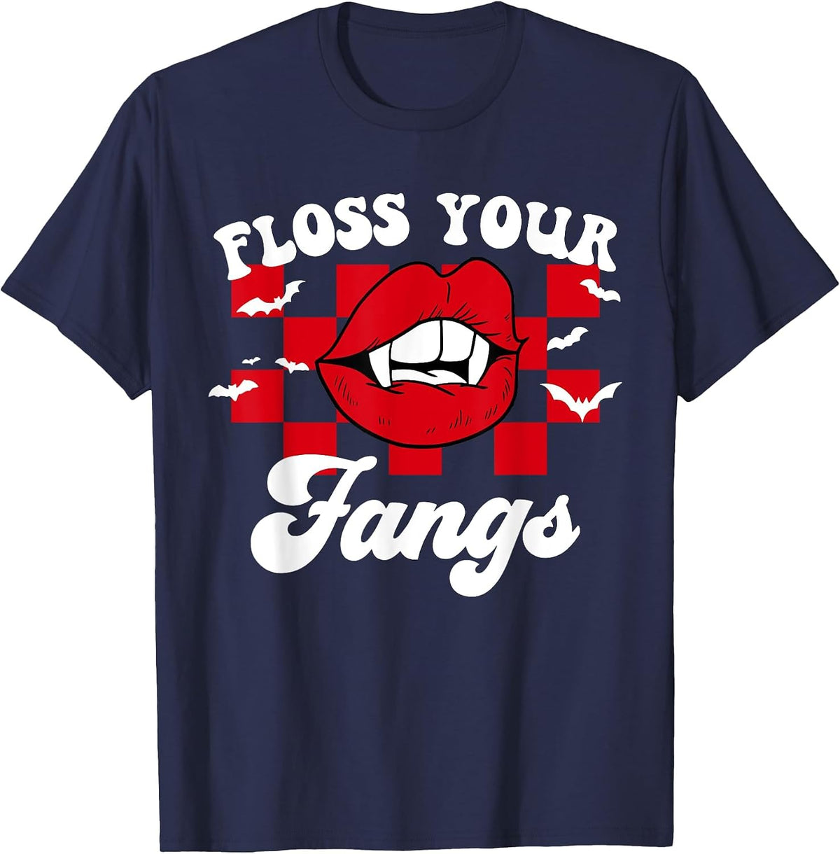 Floss Your Fangs Dental Hygienist Assistant Tech Halloween T-Shirt - Navy Blue