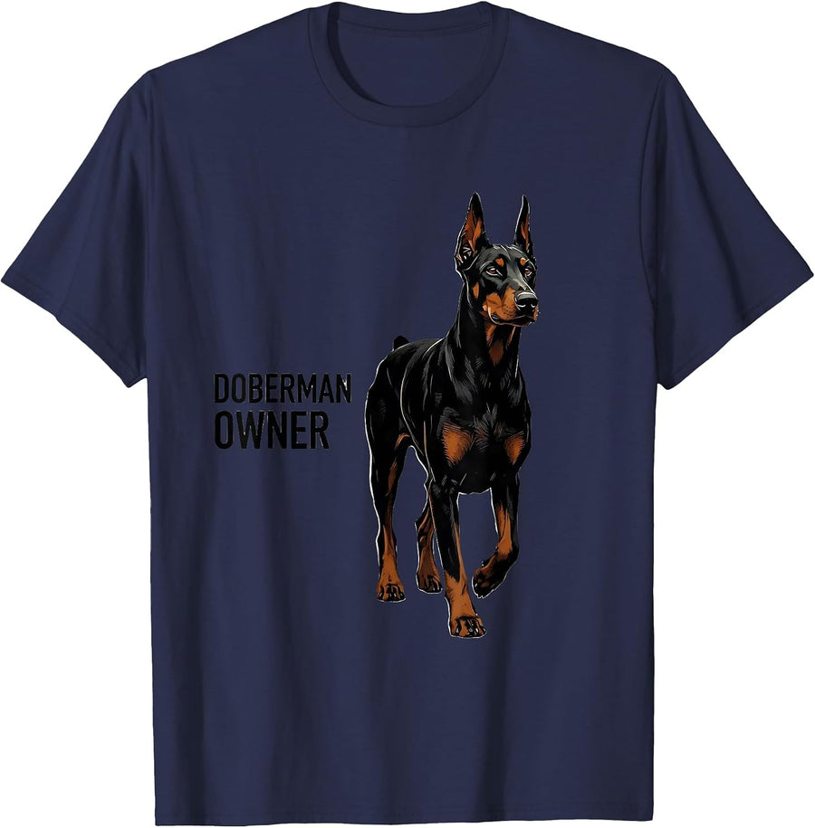 Doberman Owner Dobie Silhouette Dog Mom Dad Pet Lover T-Shirt - Navy Blue