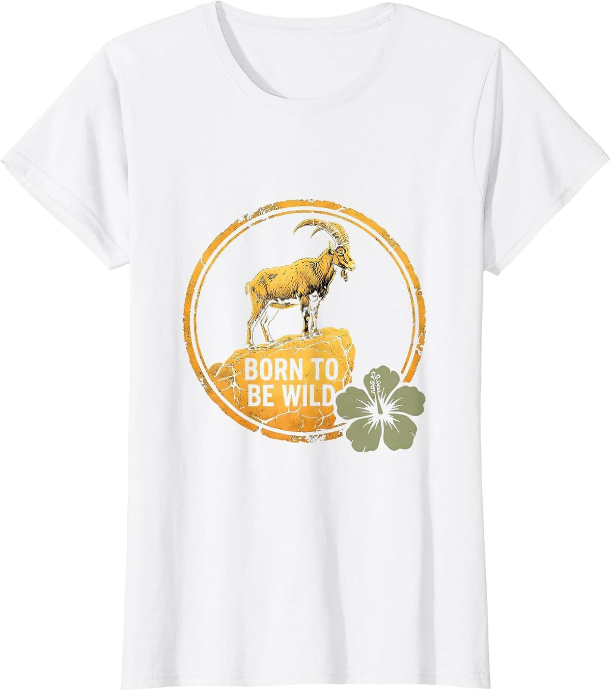 Women's Born to Be Wild Goat Graphic Design T-Shirt - White