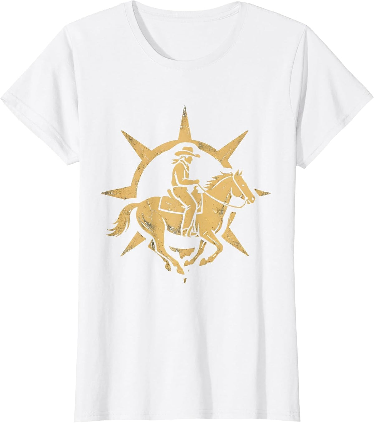 Cowgirl Riding Horse at Sunset Western Design T-Shirt - White