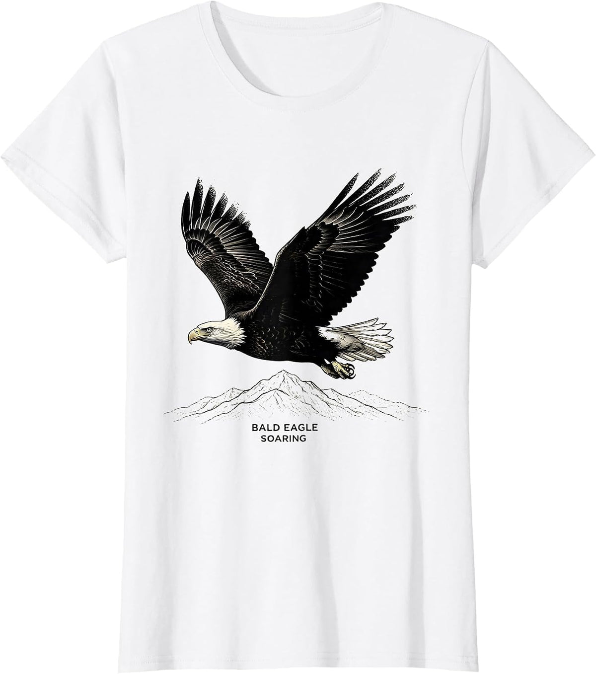 Bald Eagle Soaring Blackwork Dotwork Eagle Lover Wildlife T-Shirt - White