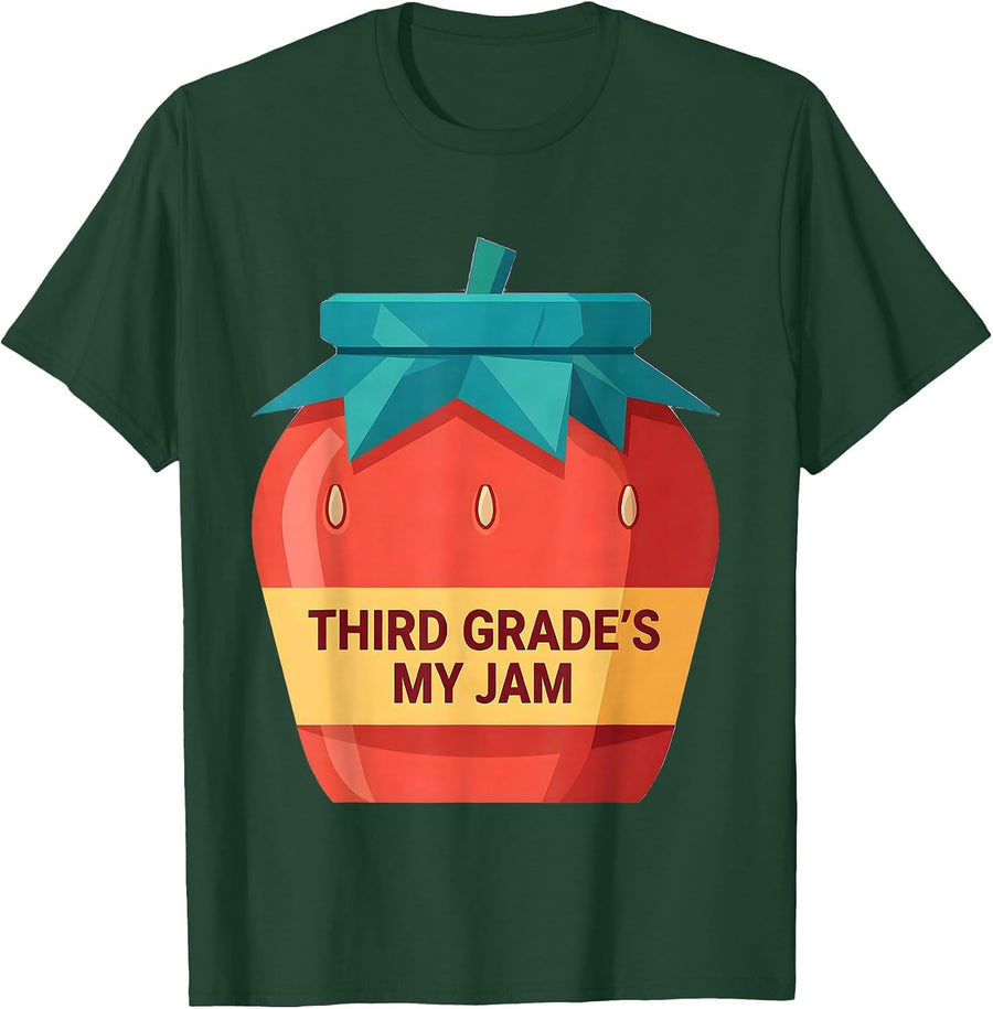 Men's Third Grade's My Jam Strawberry Teacher Back To School T-Shirt - Dark Green
