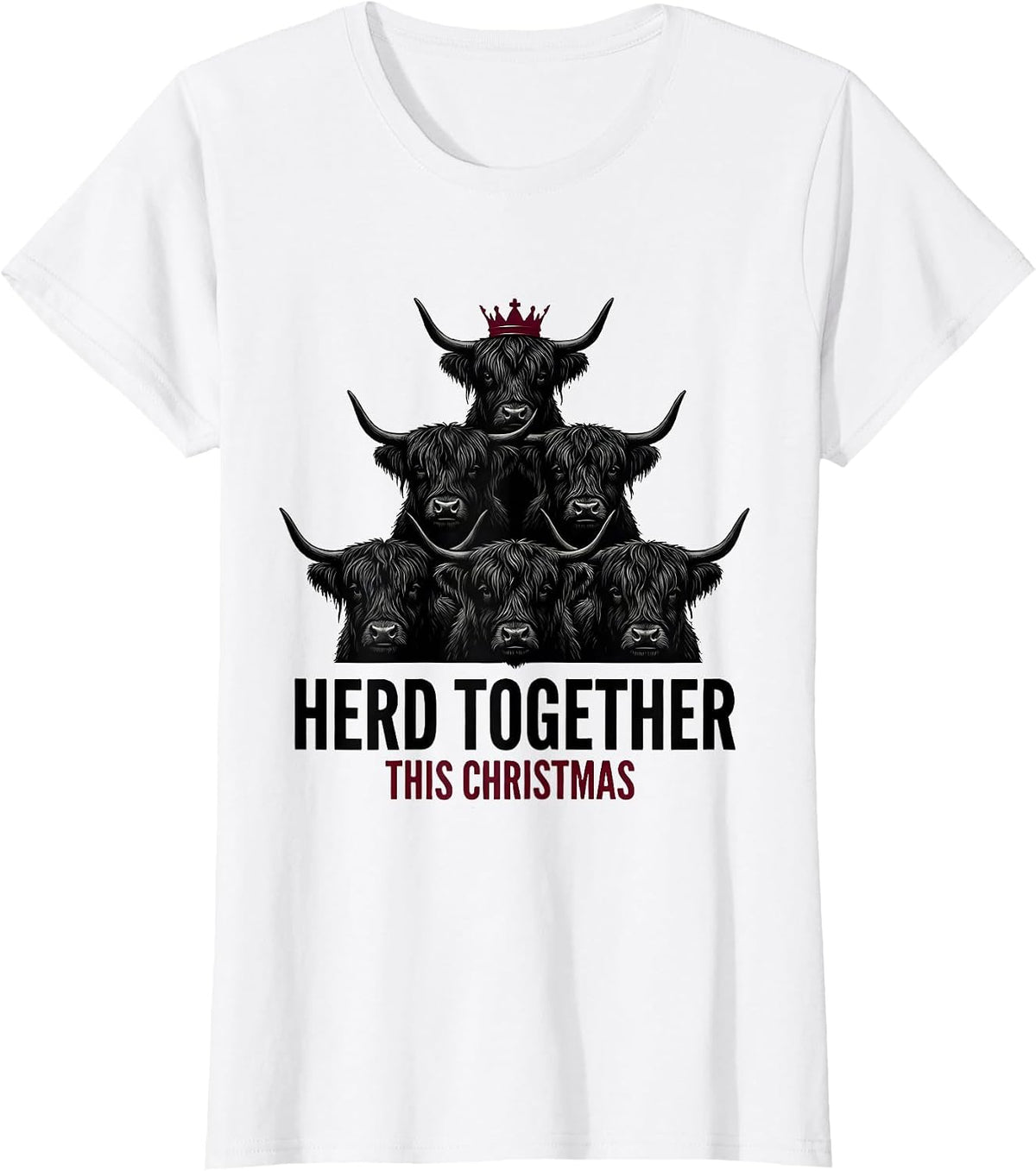 Herd Together This Christmas Funny Highland Cow Farm Humor T-Shirt - White