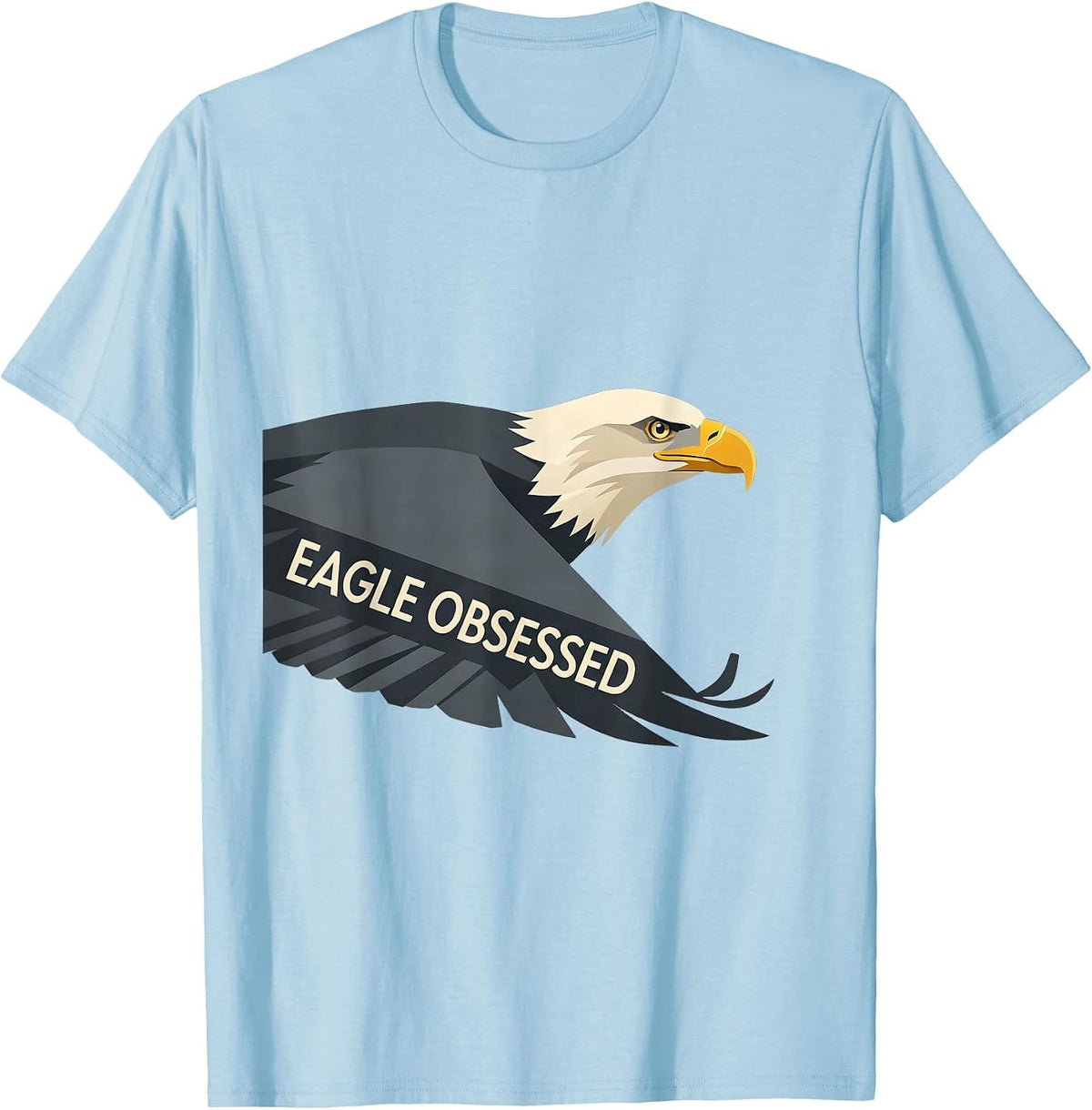 Men's Eagle Obsessed Flat Vector Bald Eagle Mascot Fan Pride T-Shirt - Baby Blue