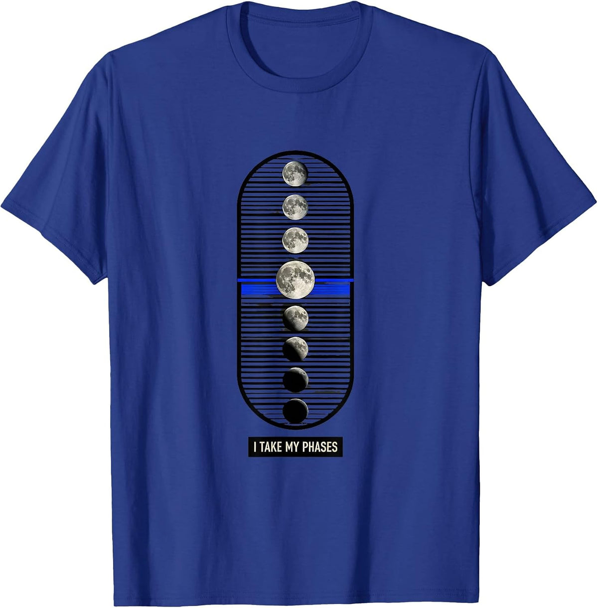 Men's I Take My Phases Disrupted Stripe Celestial Astrology T-Shirt - Royal Blue