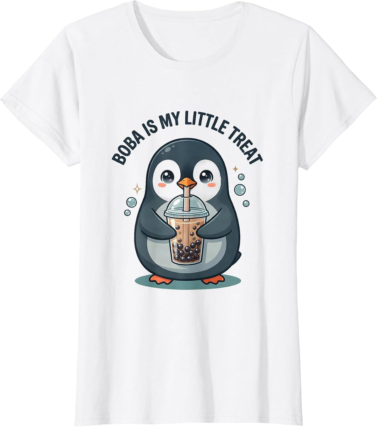 Boba Is My Little Treat Kawaii Penguin Anime Boba Tea Lover T-Shirt - White