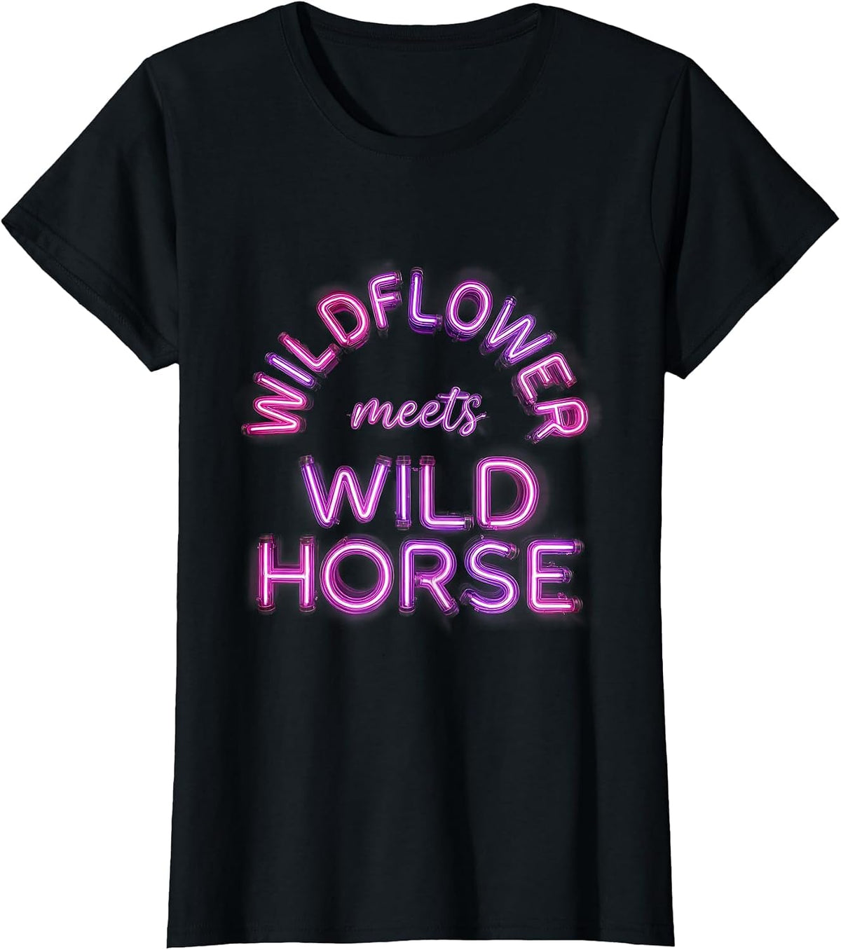 Wildflower Meets Wild Horse Cowgirl Design T-Shirt - Black