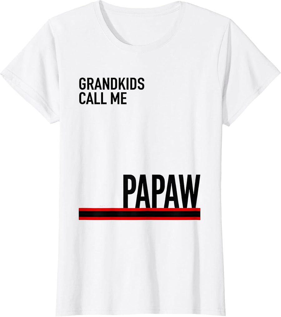 Women's Grandkids Call Me Papaw Patriotic American Flag Father's Day T-Shirt - White