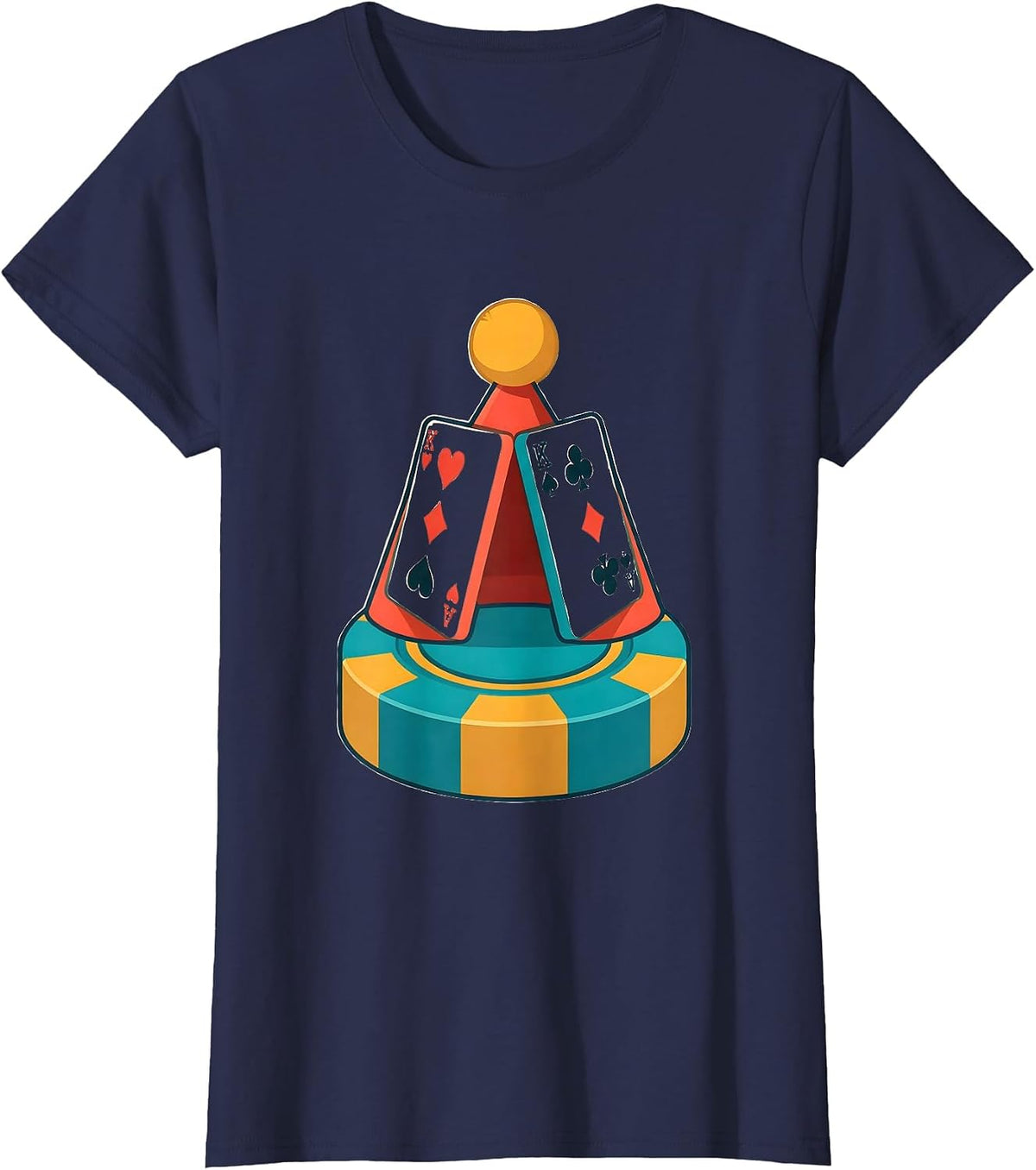 Women's Santa Hat Playing Cards Poker Humor T-Shirt - Navy Blue