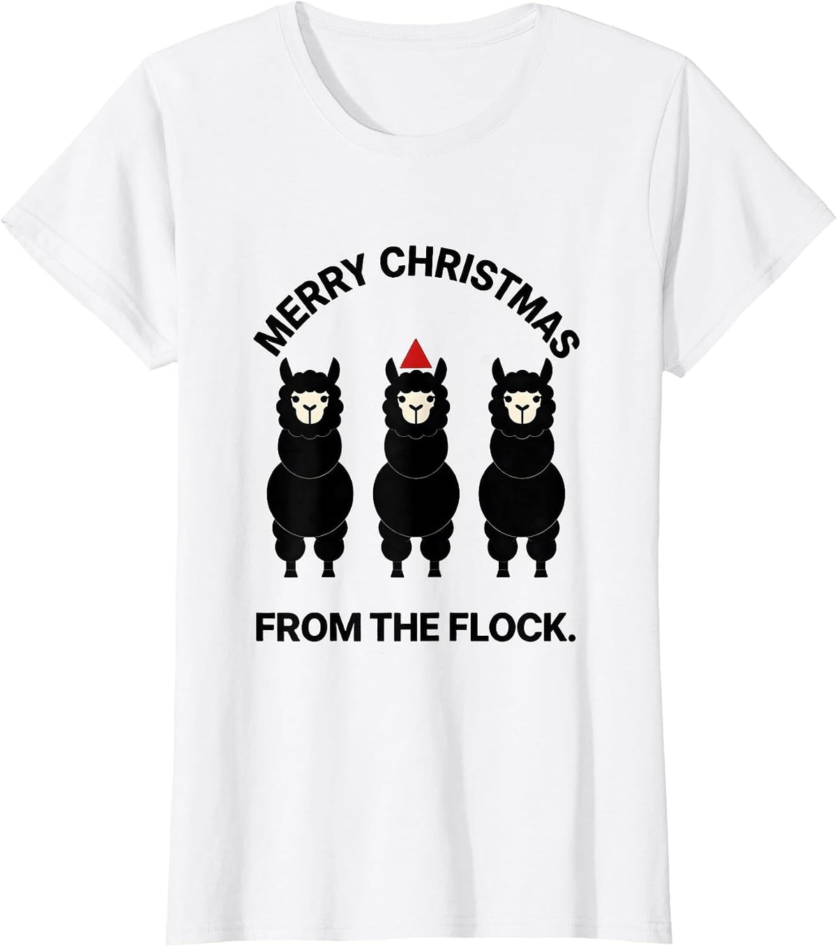 Women's Merry Christmas From The Flock Funny Llama Christmas Pun T-Shirt - White