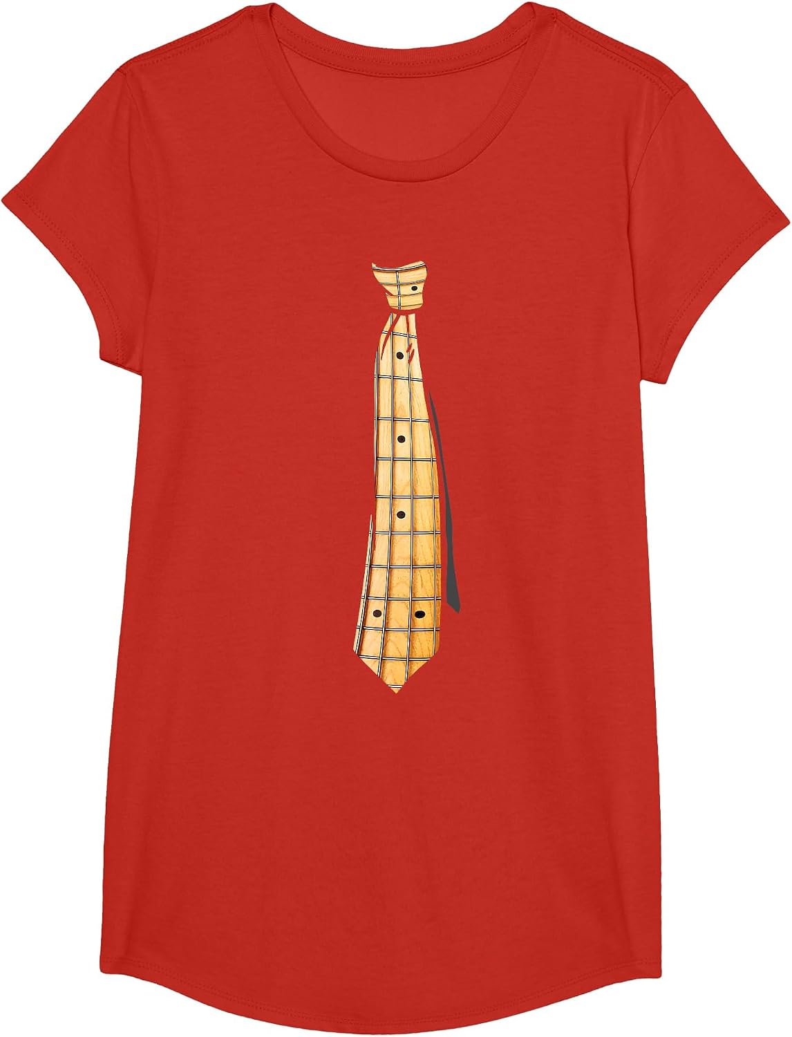 Bass Guitar Fretboard Tie Funny for Bassist T-Shirt - Girls Red