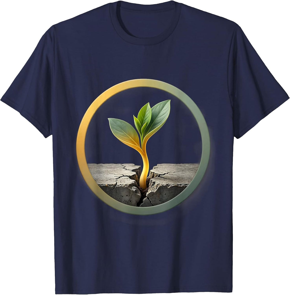 Small Plant Breaking Through Cracked Concrete T-Shirt - Navy Blue
