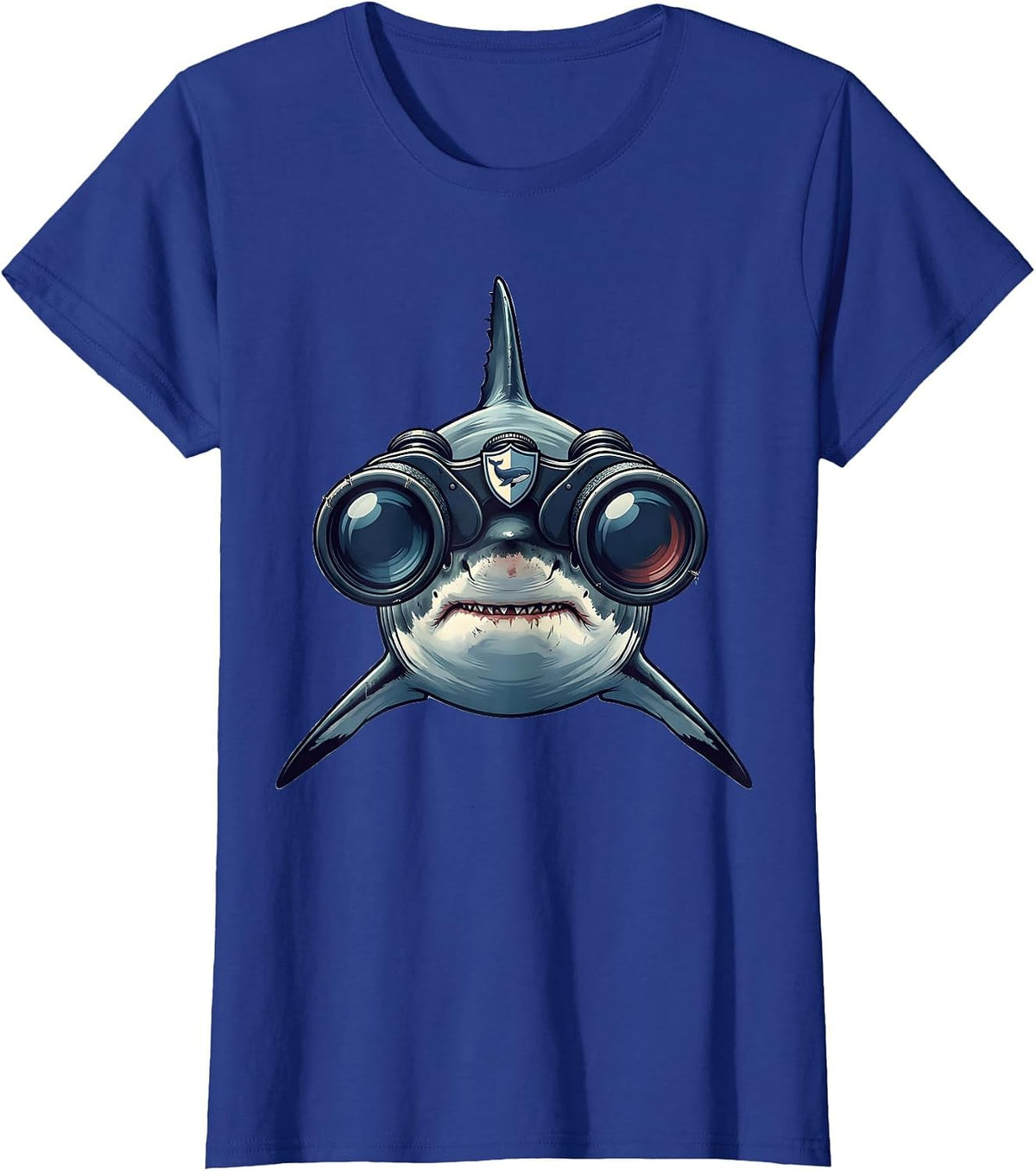 Women's Shark With Binoculars Whale Lover Humor Novelty T-Shirt - Royal Blue