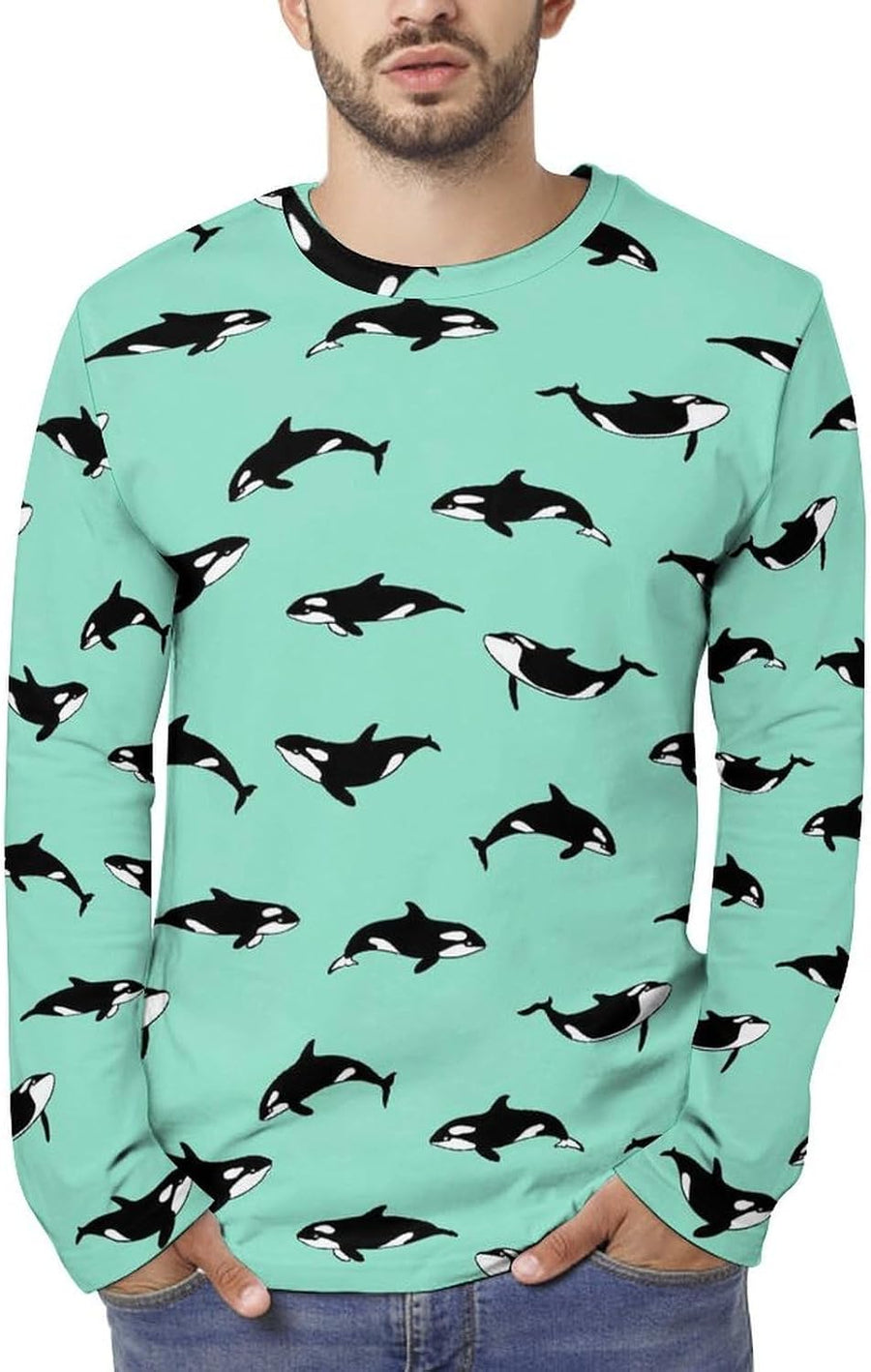 Jamaican Flag Weed Men's Crewneck Full Print Tops Lightweight Long Sleeve Shirt Casual Fashion Streetwear - Style-3