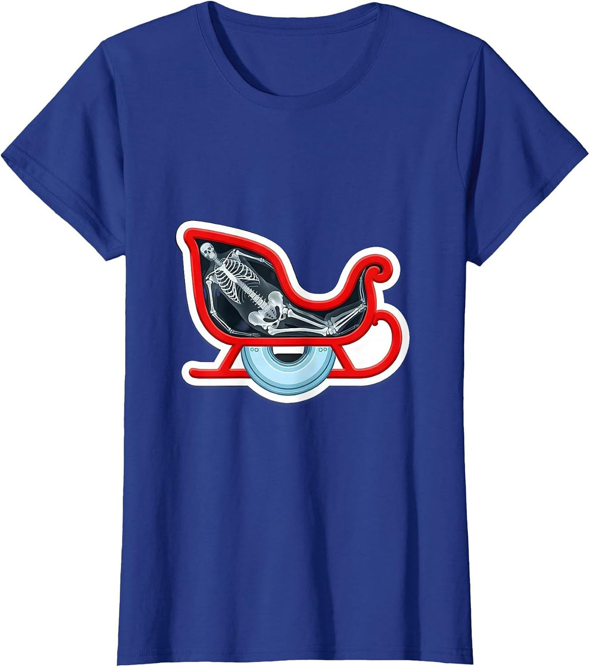 Women's Christmas Sleigh Skeletal Radiology Tech Humor T-Shirt - Royal Blue