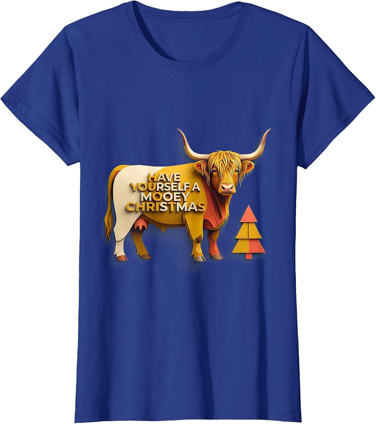 Women's Have Yourself A Mooey Christmas Funny Highland Cow Farm T-Shirt - Royal Blue
