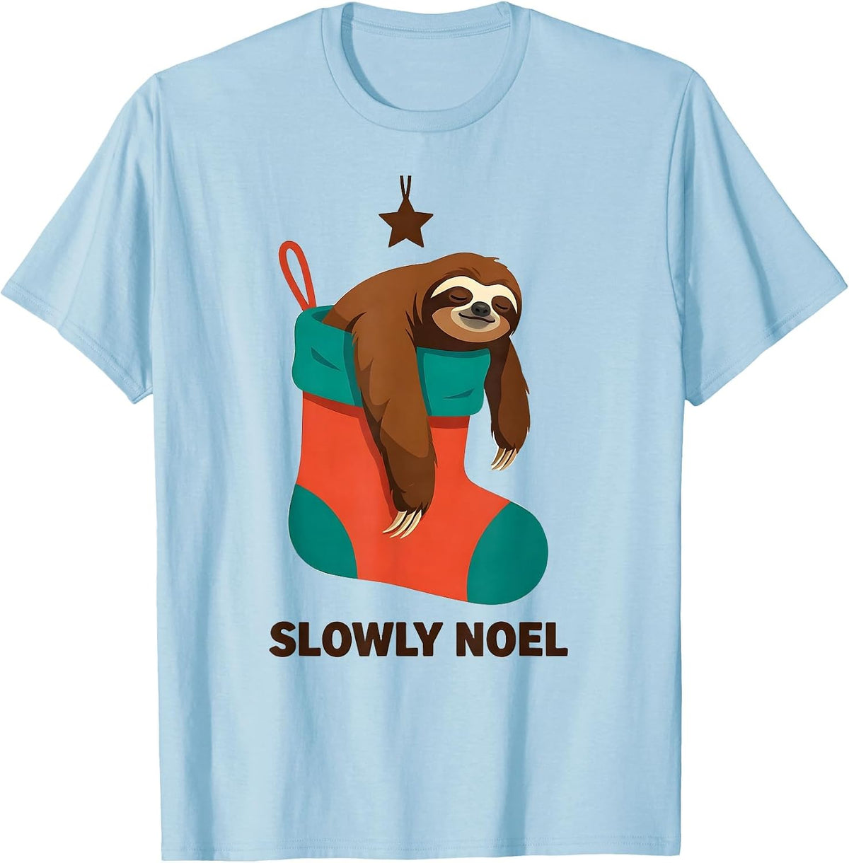 Men's Slowly Noel Funny Sloth Lover Christmas Ugly Sweater Party T-Shirt - Baby Blue