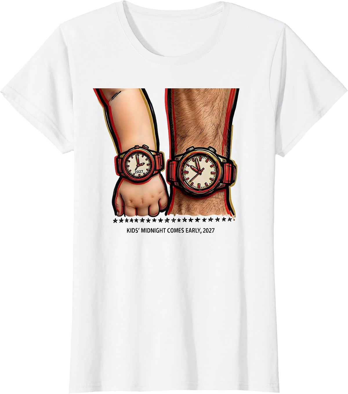 Women's Kids Midnight Comes Early 2027 Family New Year Party T-Shirt - White