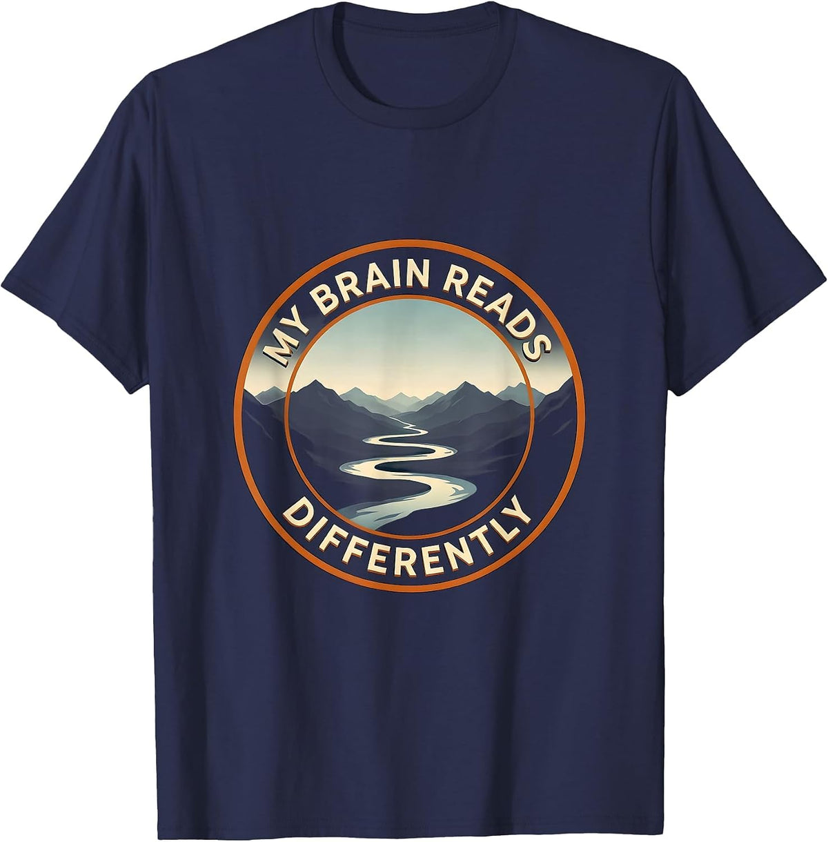 Men's My Brain Reads Differently Dyslexia Awareness Design T-Shirt - Navy Blue