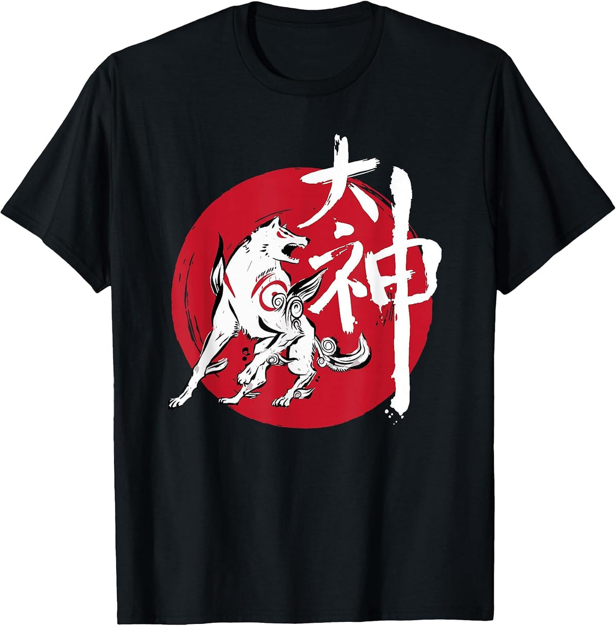 Okami Amaterasu Sun God Wolf The Great Wave Video Game T-Shirt - Black