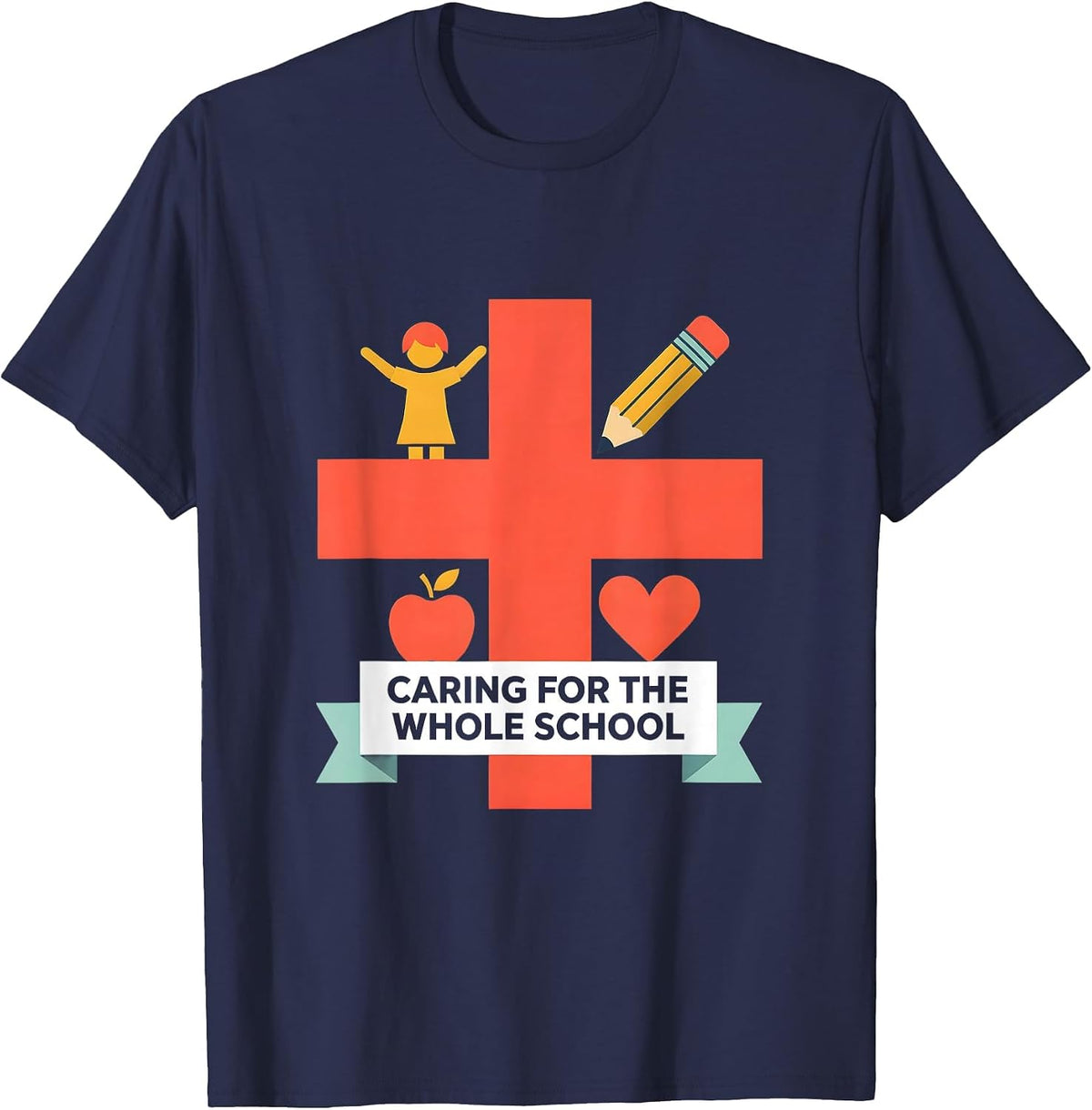 Men's Caring for the Whole School Nurse Design T-Shirt - Navy Blue