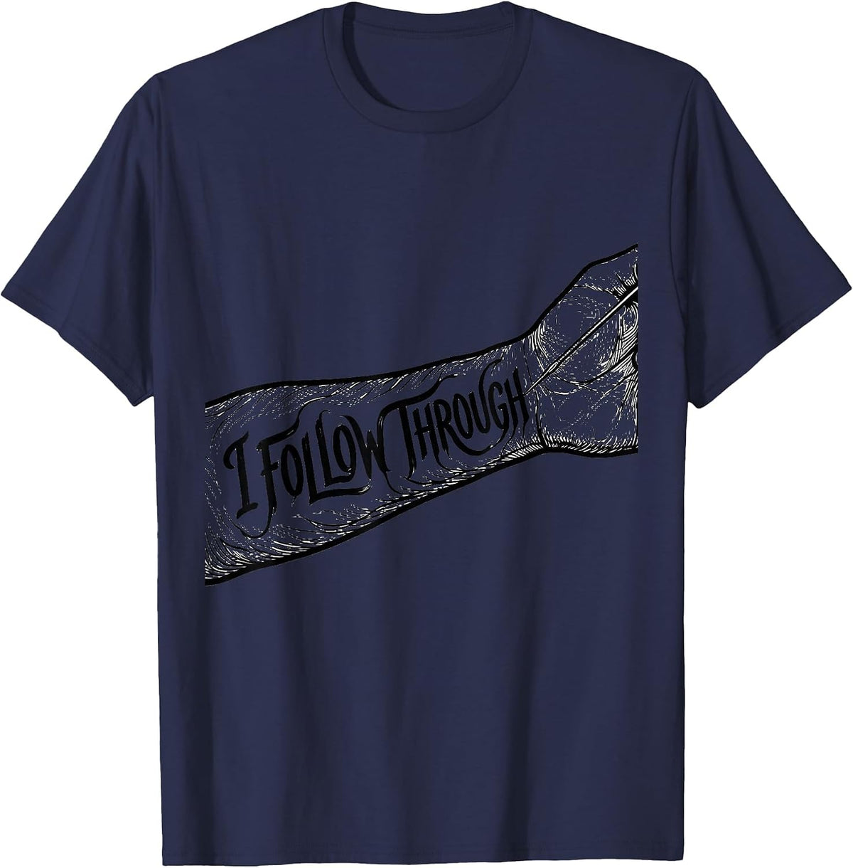 Men's I Follow Through Funny Tattoo Culture Flash-Art Humor T-Shirt - Navy Blue