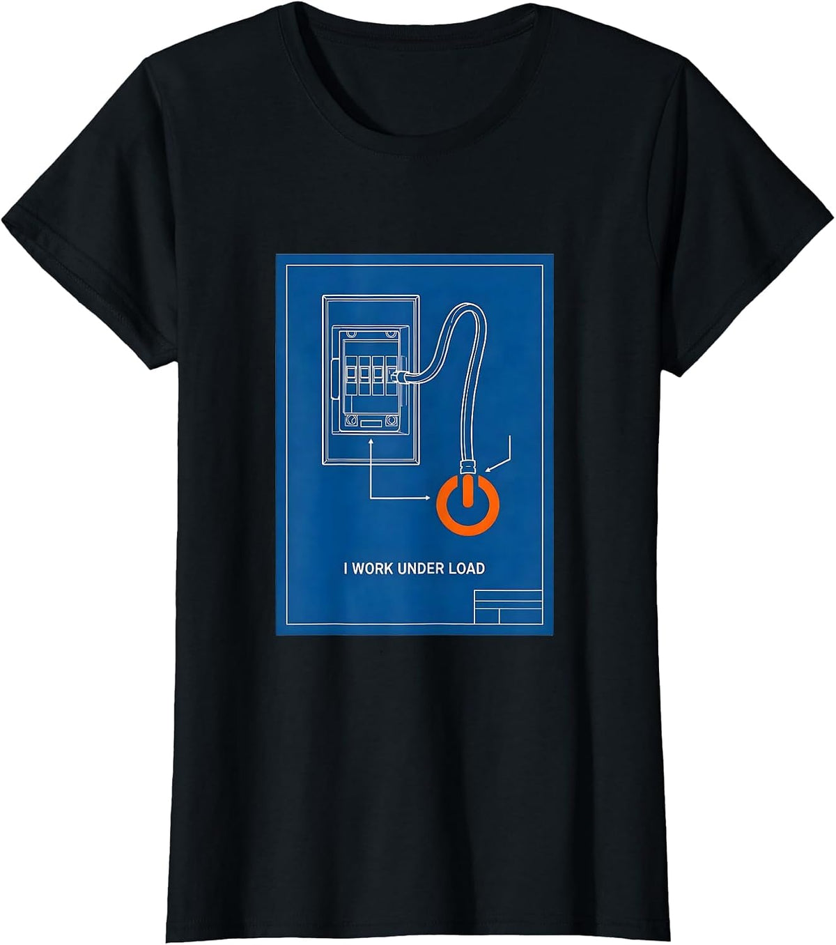 Women's I Work Under Load Technical Blueprint Skeleton Electrician T-Shirt - Black