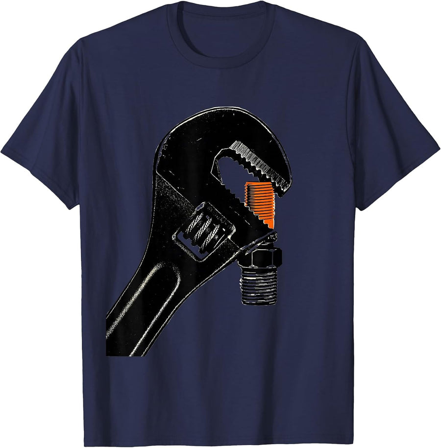 Pipe Wrench Plumber Funny Plumbing Dad Joke Occupation Humor T-Shirt - Navy Blue