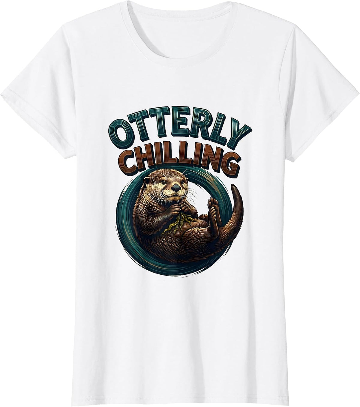 Otterly Chilling Sign Painter Showcard Sea Otter Humor T-Shirt - White